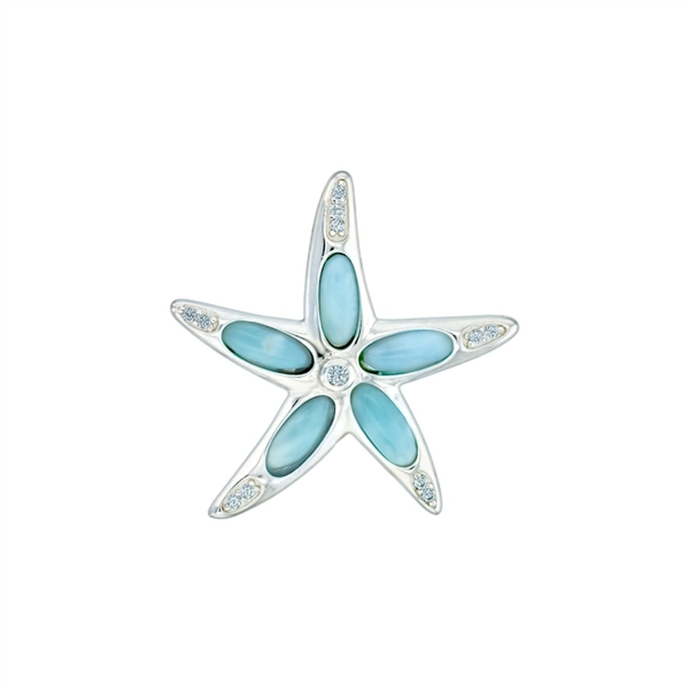 925 Sterling Silver Larimar Dragonfly CZ Pendant 2.65 gm