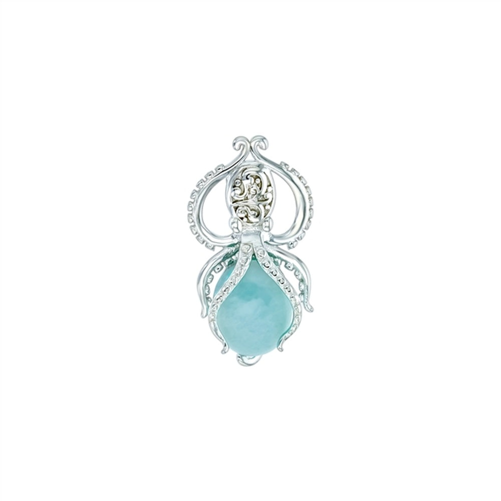 925 Sterling Silver Larimar Heart Shape Turtle Pendant 3.33 gm