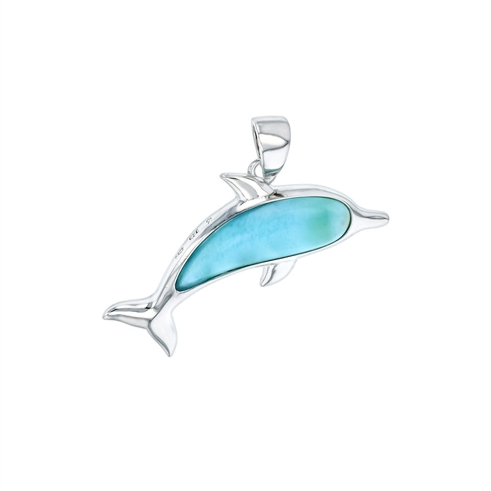 925 Sterling Silver Larimar Dolphin Family Pendant 2.9 gm