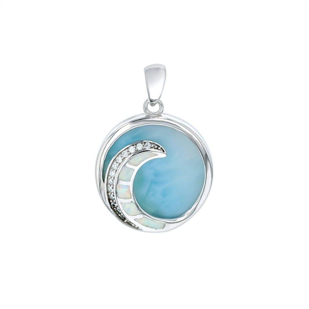 925 Sterling Silver Larimar Turtle in Circle Pendant 4.04 gm