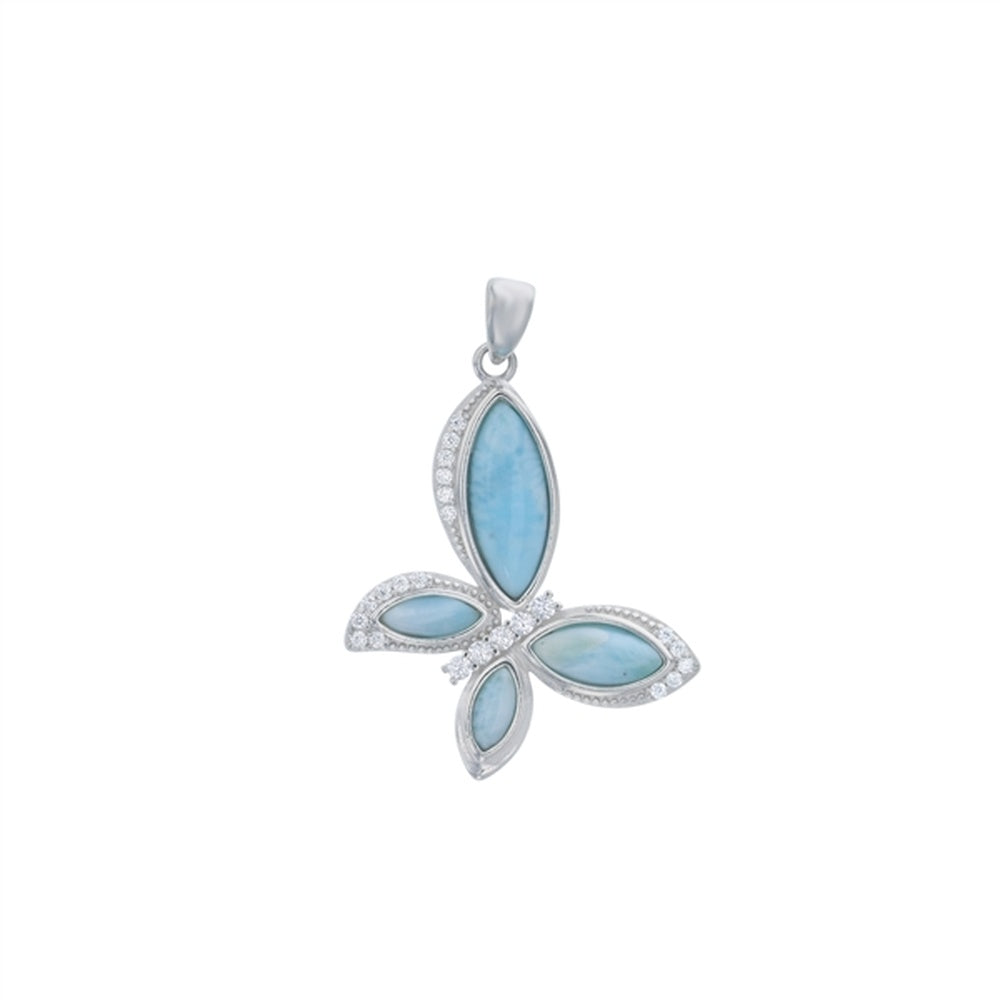 925 Sterling Silver Larimar 17mm Round Bezel Swirl Pendant 3.2 gm