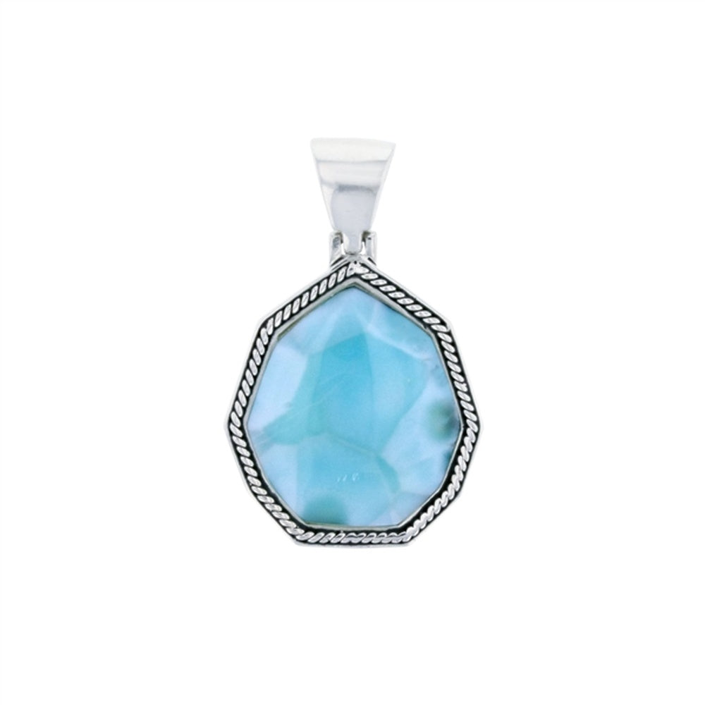925 Sterling Silver Larimar Emerald Shape w Oval & Pear Aqua CZ Pendant 8.1 gm