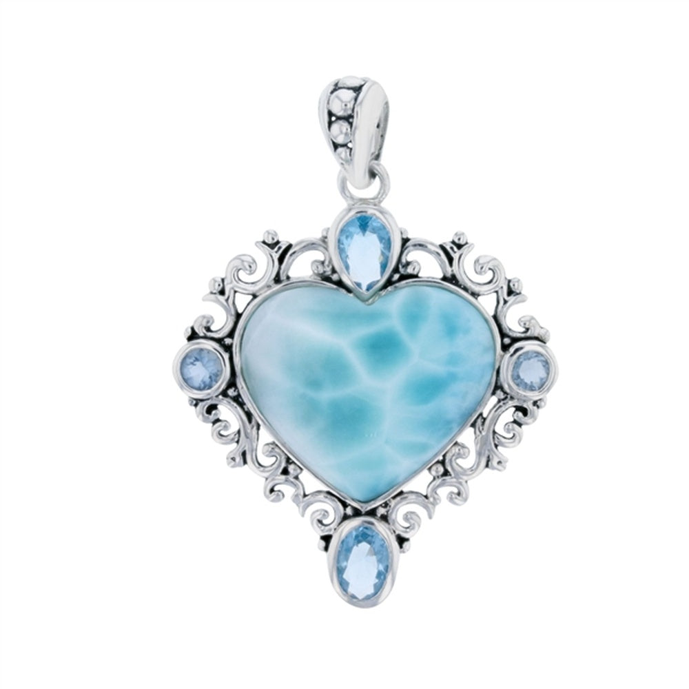 925 Sterling Silver Larimar Heptagon Shape Pendant 4.8 gm