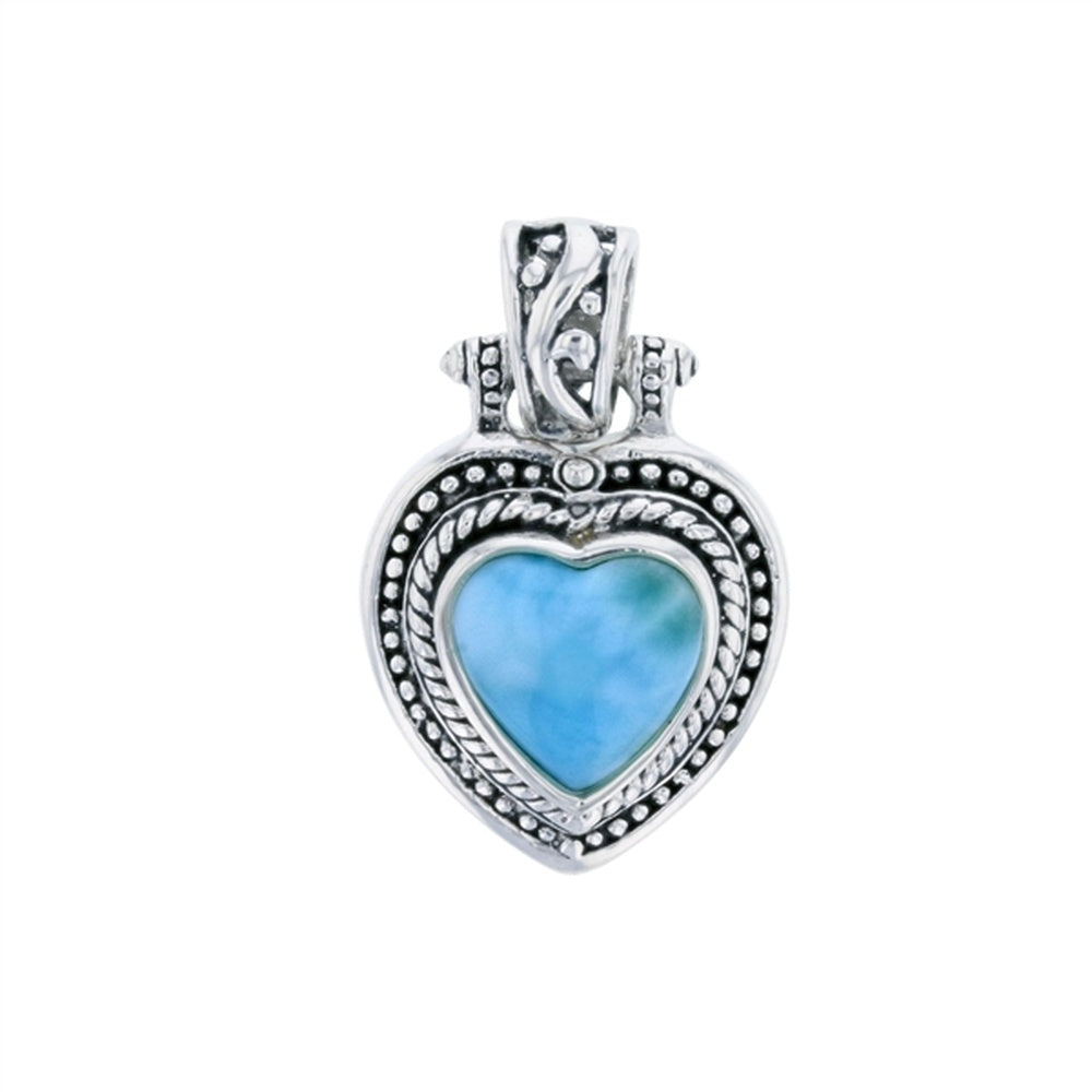 925 Sterling Silver Larimar Heart Shape Aqua CZ on Vintage Frame Pendant 9 gm