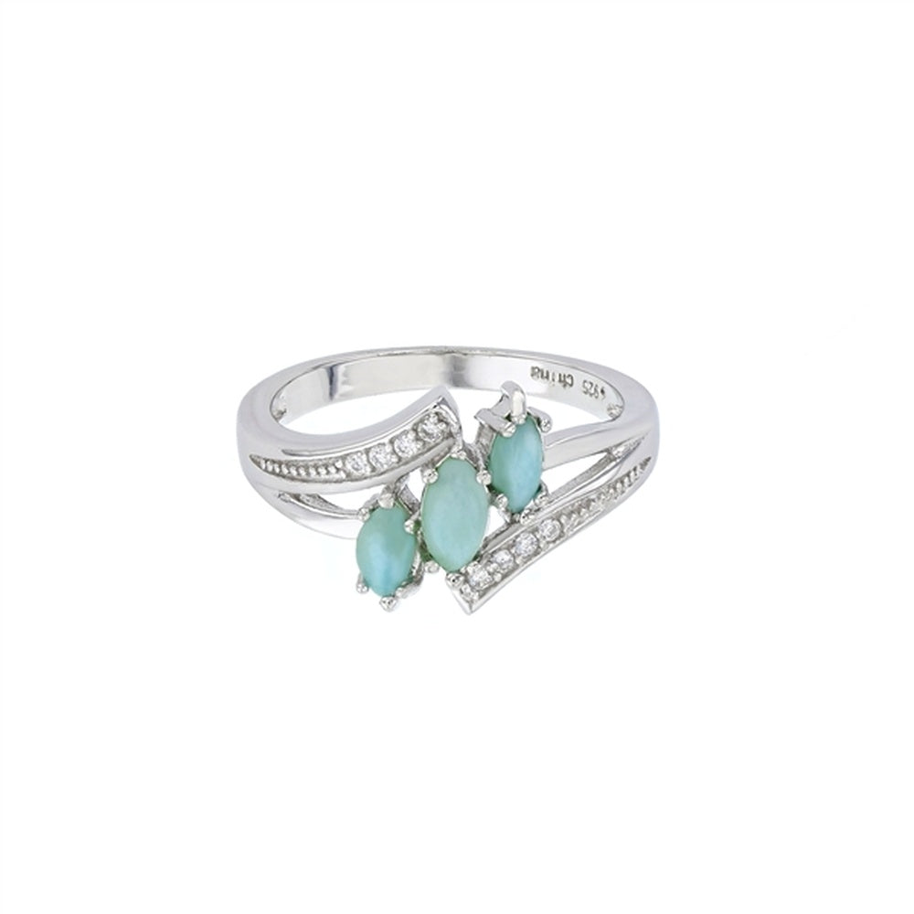 925 Sterling Silver Larimar Triangle Zigzag Ring 5.1 gm