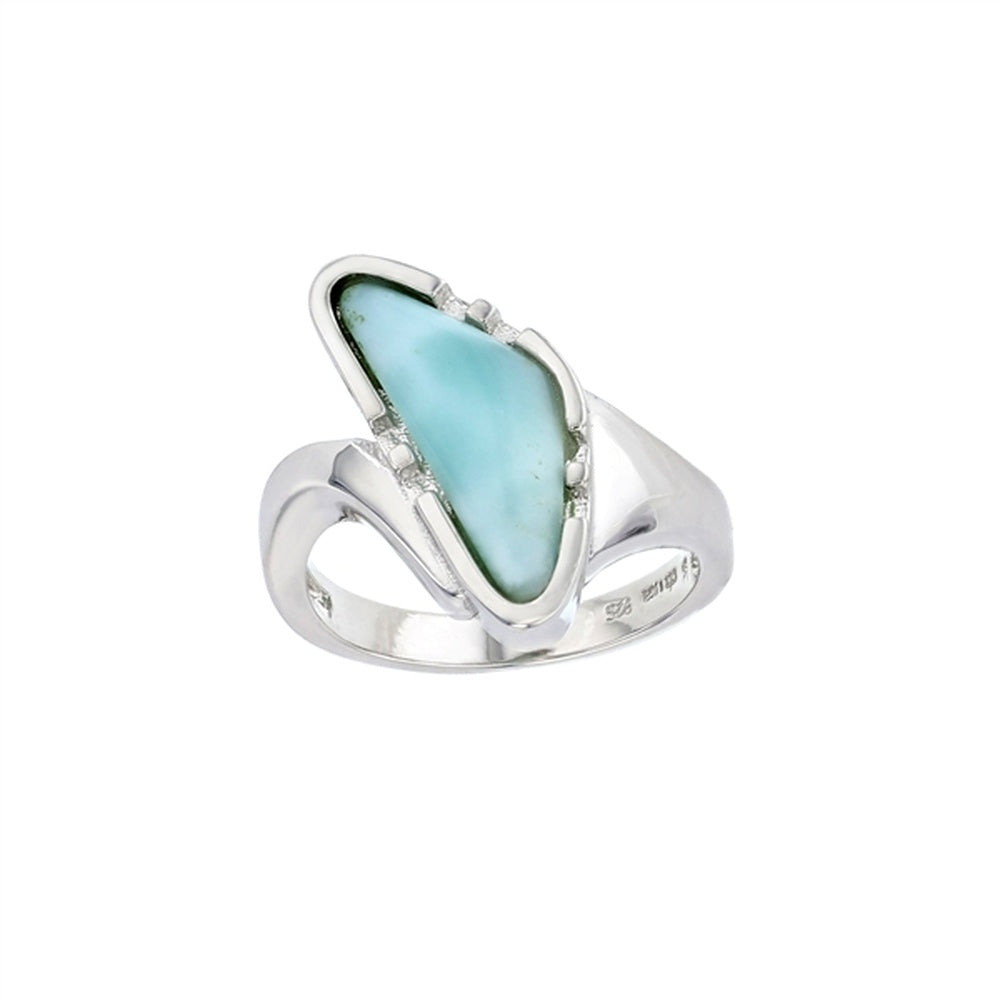 925 Sterling Silver 16x9mm Marquise Shape Larimar Overlay Line Ring 3.6 gm