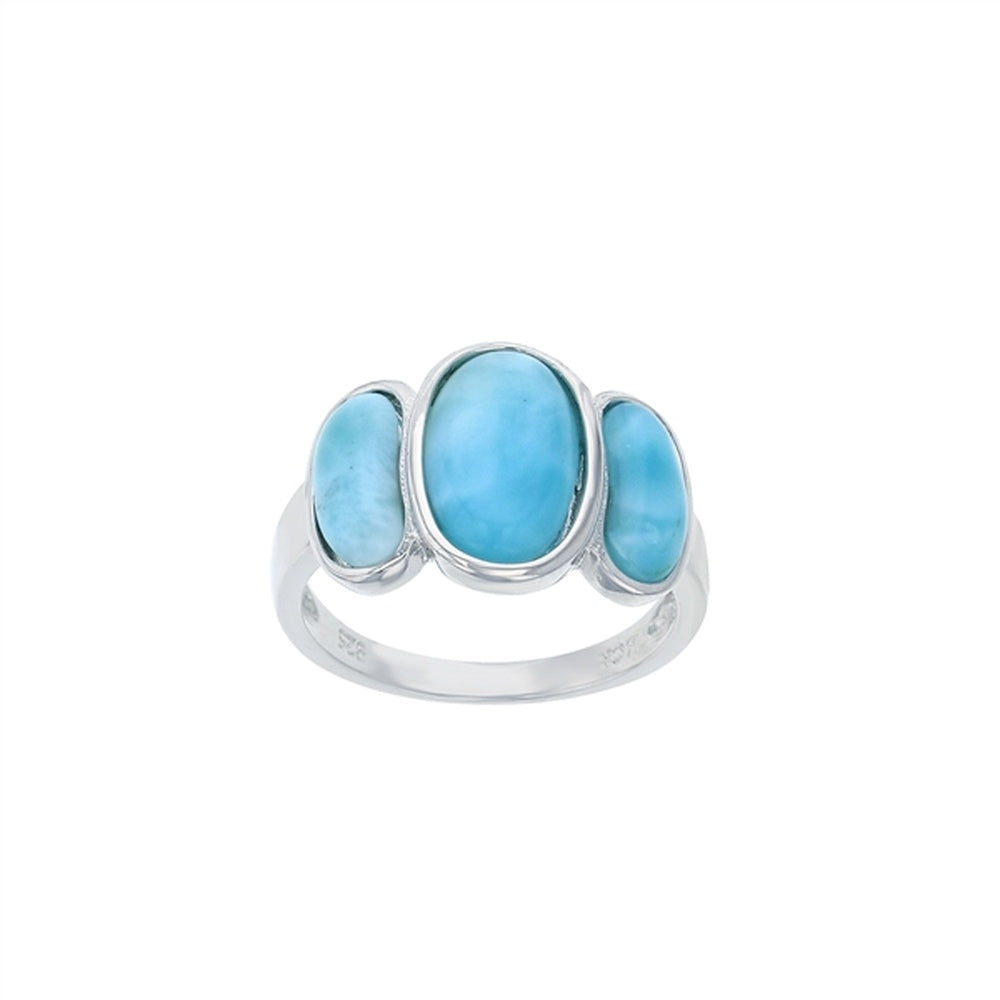 925 Sterling Silver Oval Larimar CZ Sided Ring 4.52 gm