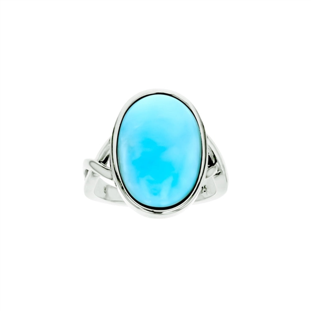 925 Sterling Silver Larimar Round Shape w Pattern Frame Ring 5.21 gm