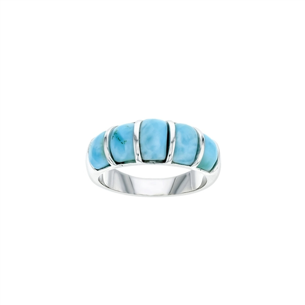 925 Sterling Silver Larimar OutLined Rectangle Ring 7.7 gm