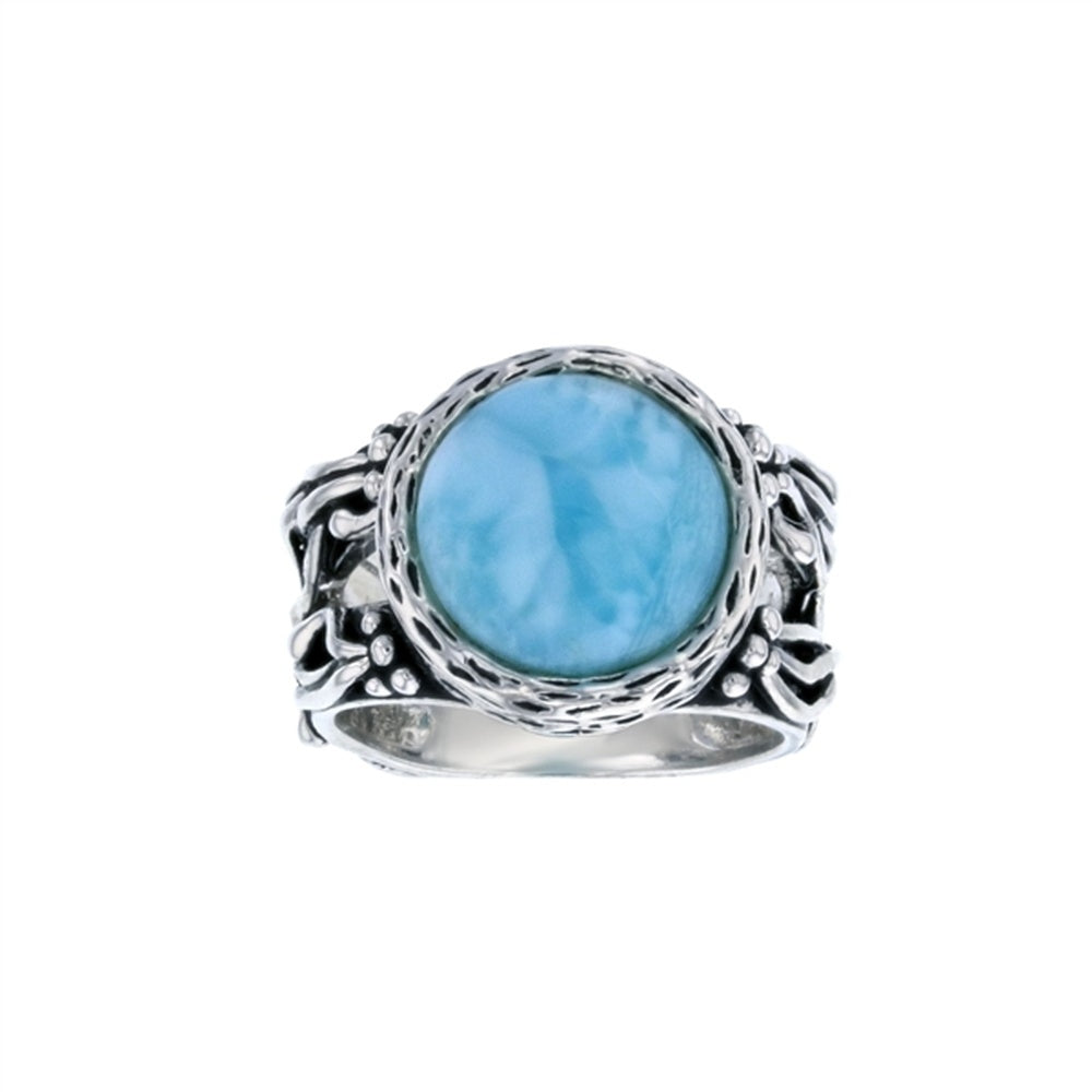 925 Sterling Silver Larimar Pentagon Shape w Dotted Starfish Overlay Ring