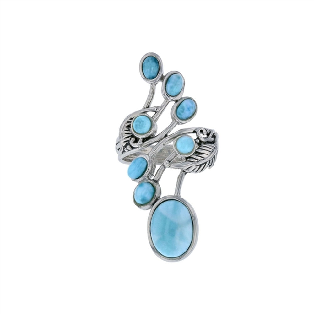 925 Sterling Silver Larimar Oval Shape on Wide Band Vintage Ring 10.9 gm