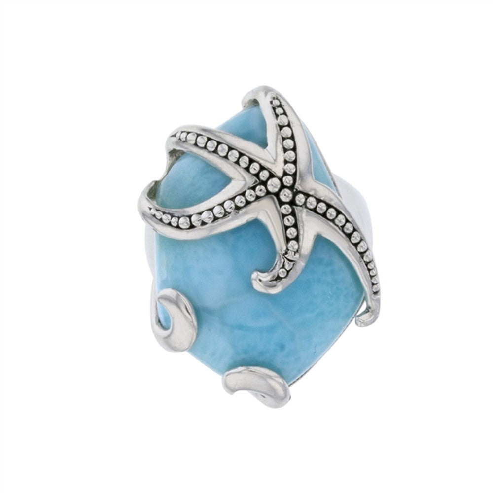 925 Sterling Silver Larimar Oval Shape Crossover Leaves Ring 5.7 gm