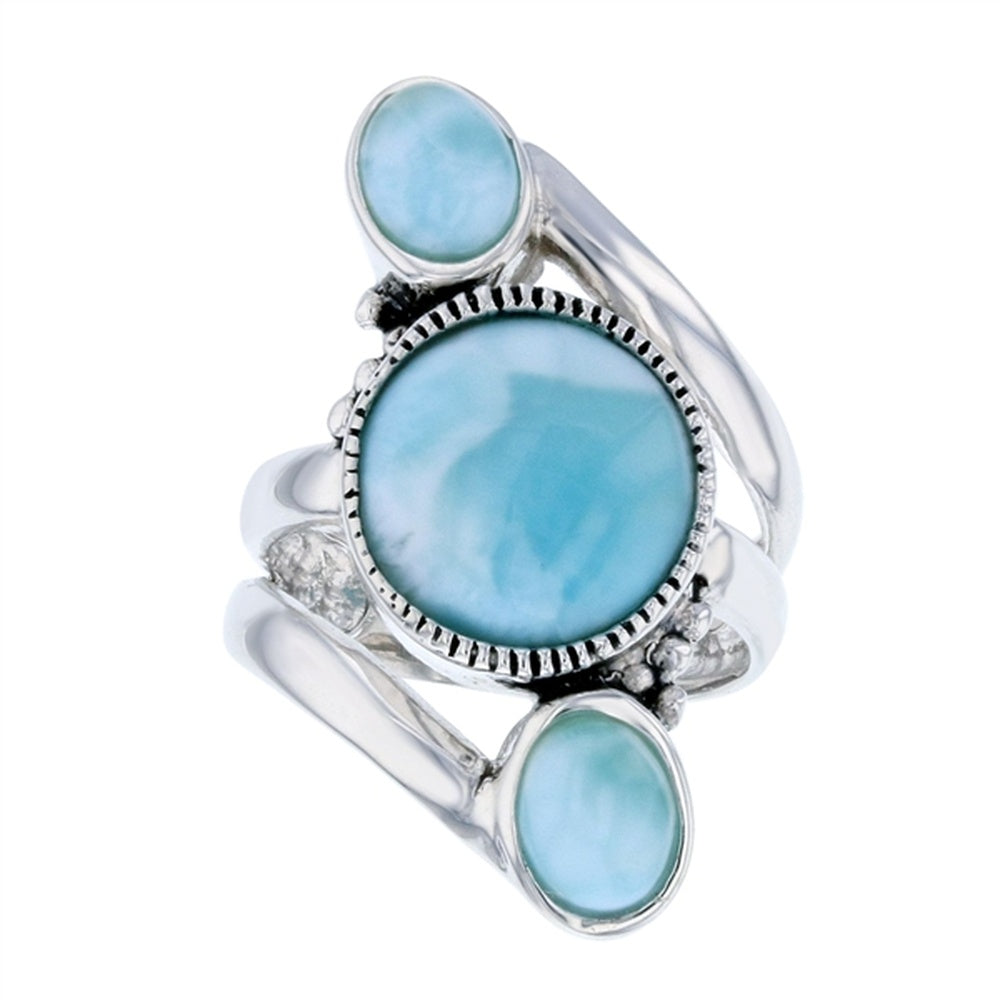 925 Sterling Silver Larimar 4 Round Linear Ring 7 gm