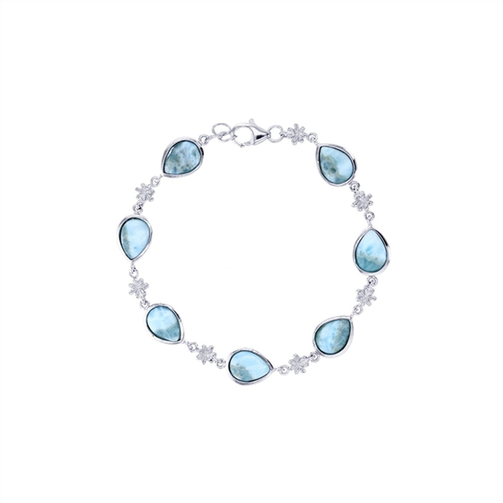 925 Sterling Silver Larimar Marquise Link Toggle Bracelet 8.25"