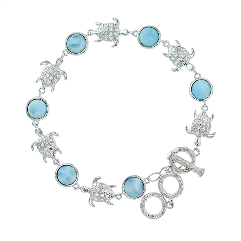 925 Sterling Silver 5 Marquise Shape Larimar In Open Drop Bracelet 7.5"