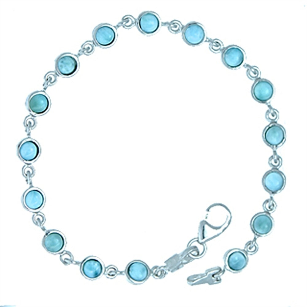 925 Sterling Silver Larimar Oval Discs Toggle Bracelet Lobster Lock 13.58 gm