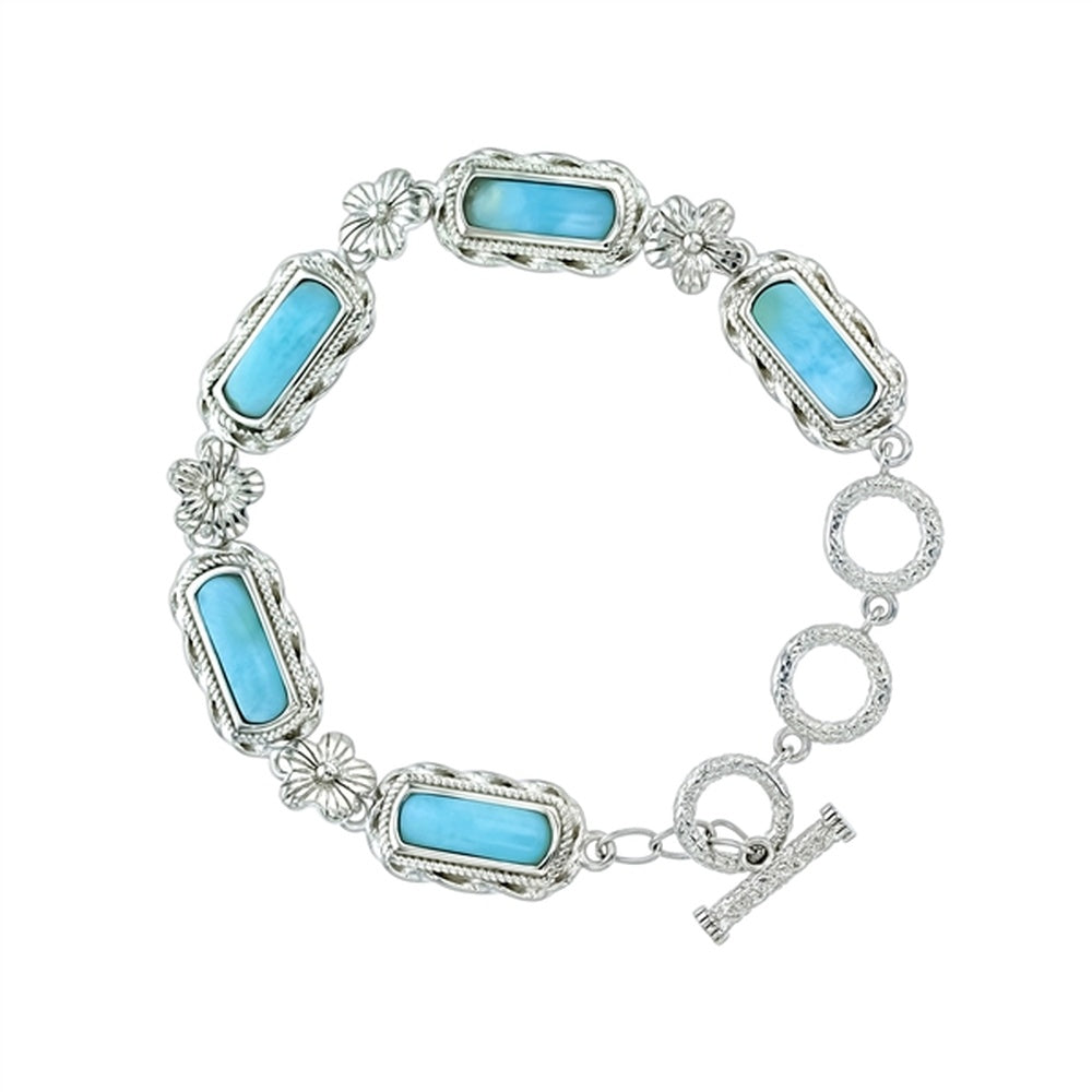 925 Sterling Silver Larimar Round Bracelet 7.5" Lobster Lock 13 gm