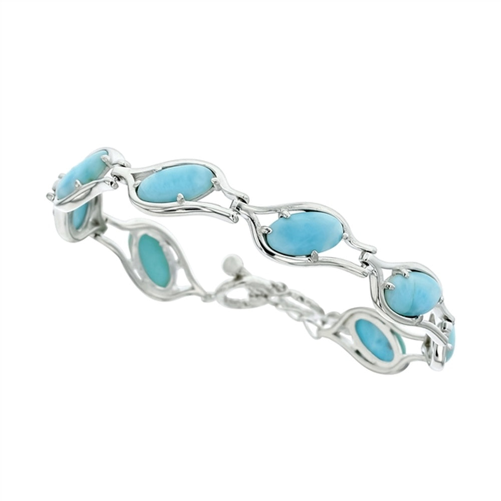 925 Sterling Silver Larimar Teardrop Link Toggle Bracelet 8.5" Toggle 17.91 gm