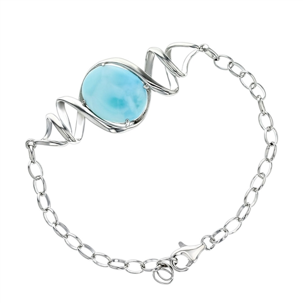 925 Sterling Silver Larimar Rectangle Bar Link Toggle Bracelet 7.5"