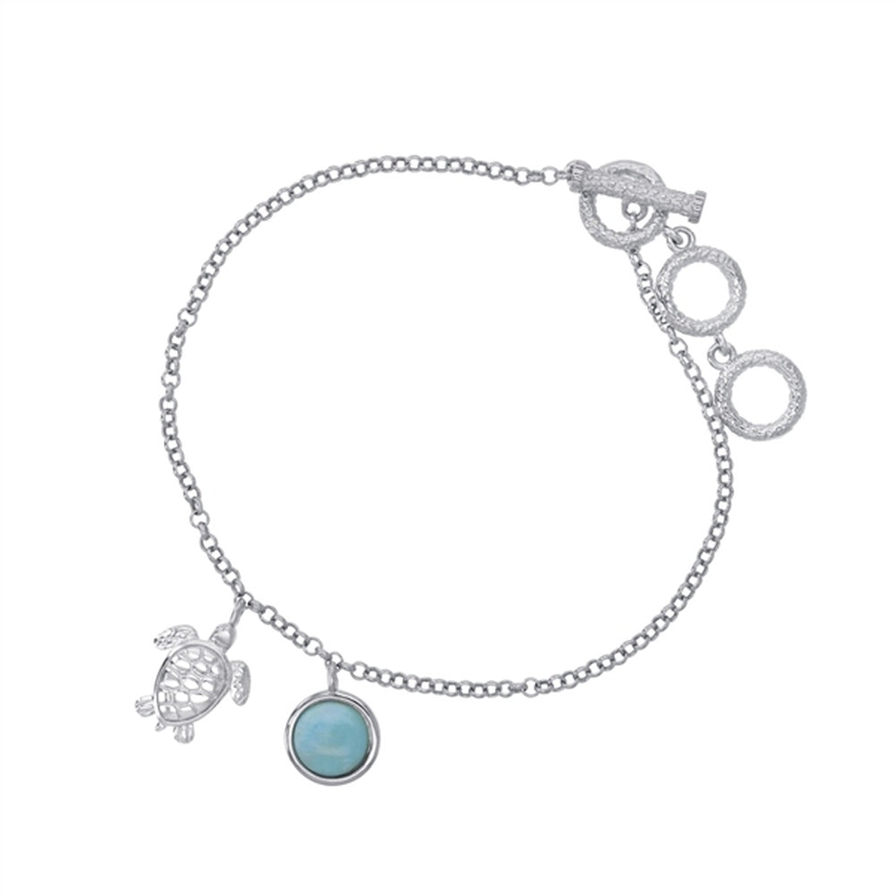 925 Sterling Silver Larimar Oval Center Coiled Bracelet 7.5"