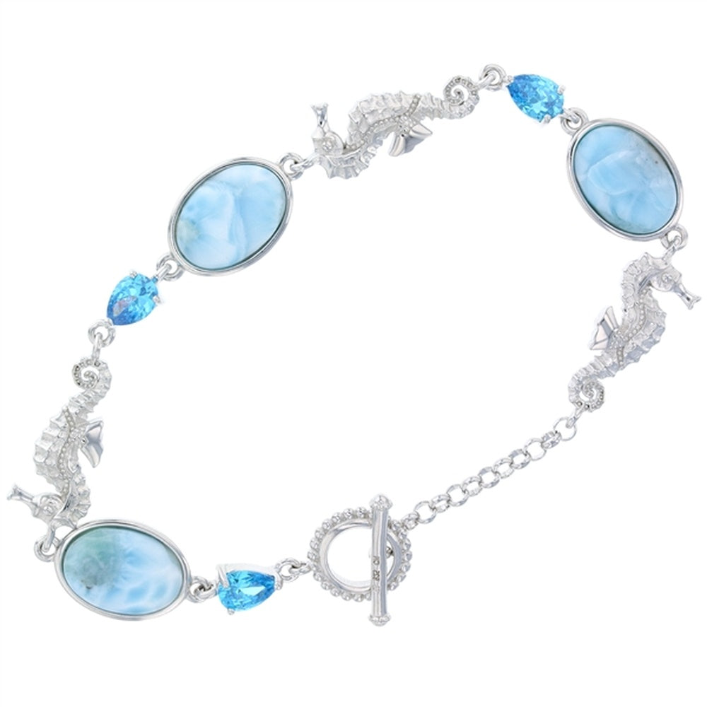 Larimar Teardrop Cluster w Marquise White Opal & AQ CZ Toggle Bracelet
