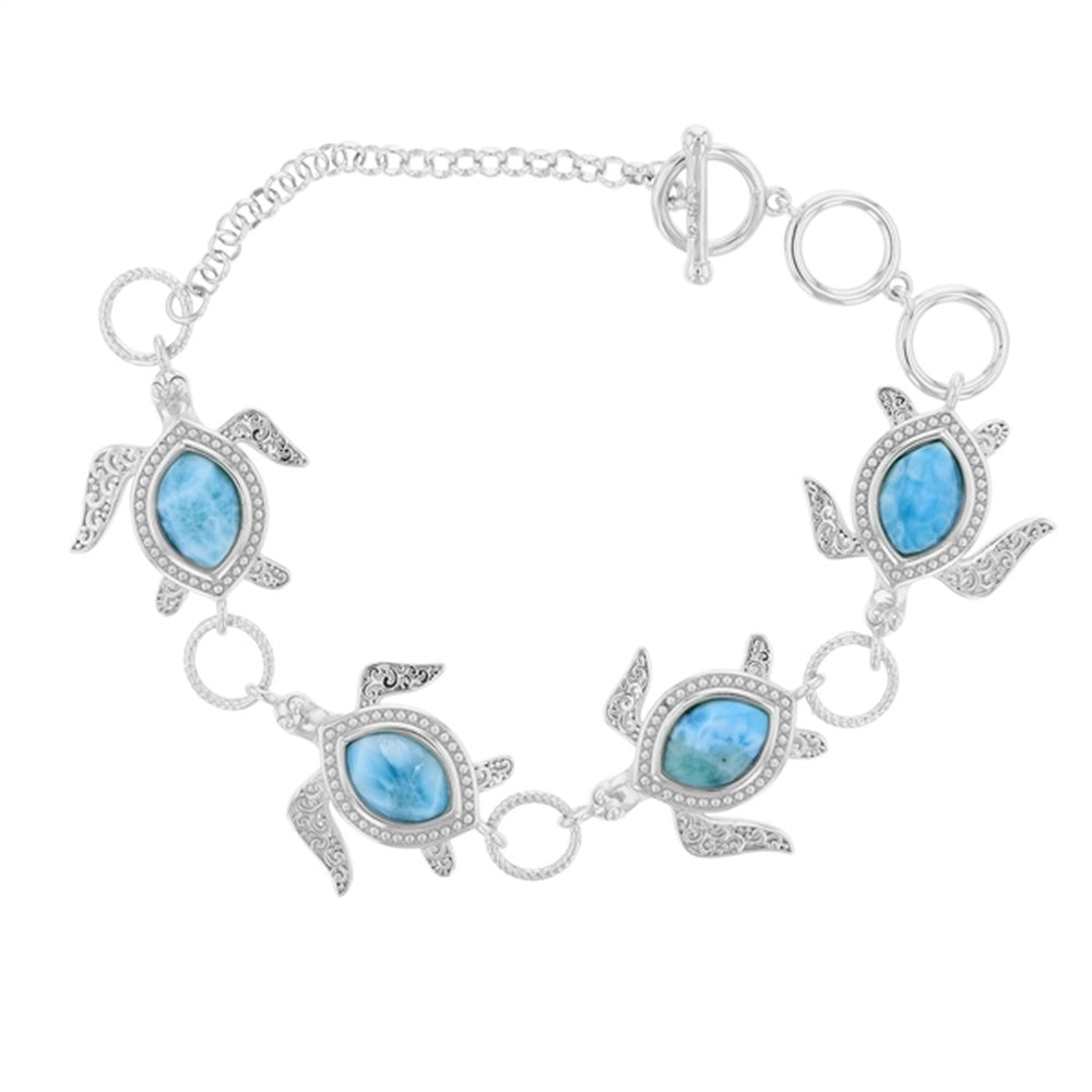 925 Sterling Silver Stingray w Aqua CZ Toggle Bracelet 8" Toggle 17.6 gm