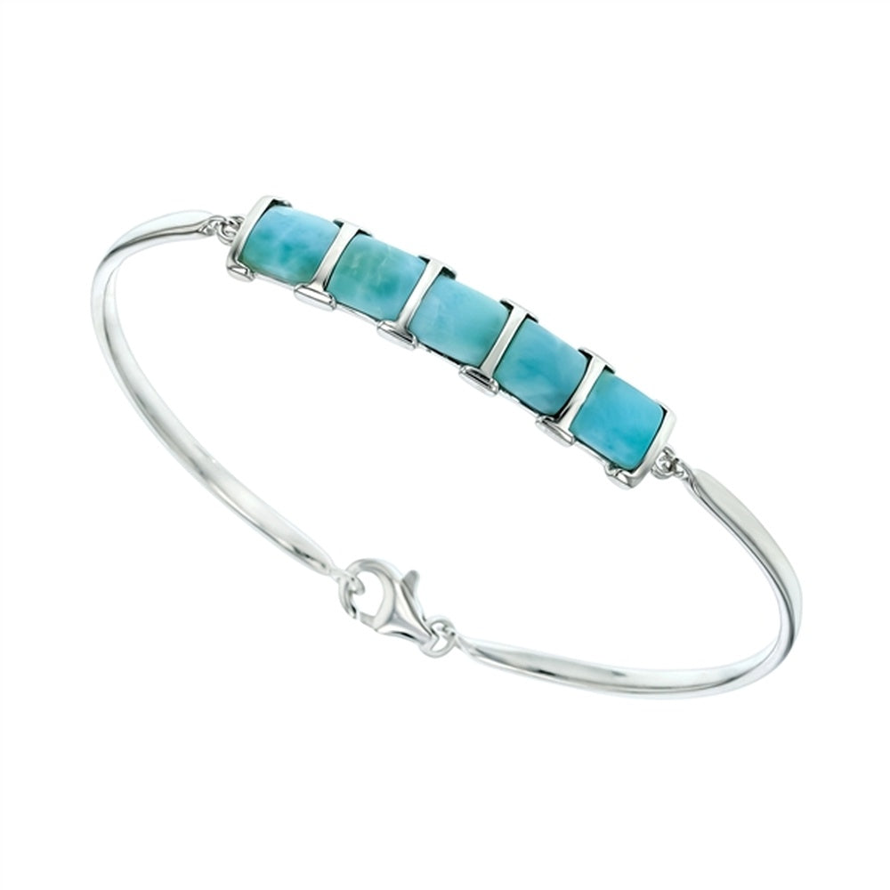 925 Sterling Silver Larimar Oval Flexible Bangle Lobster Lock 9.4 gm
