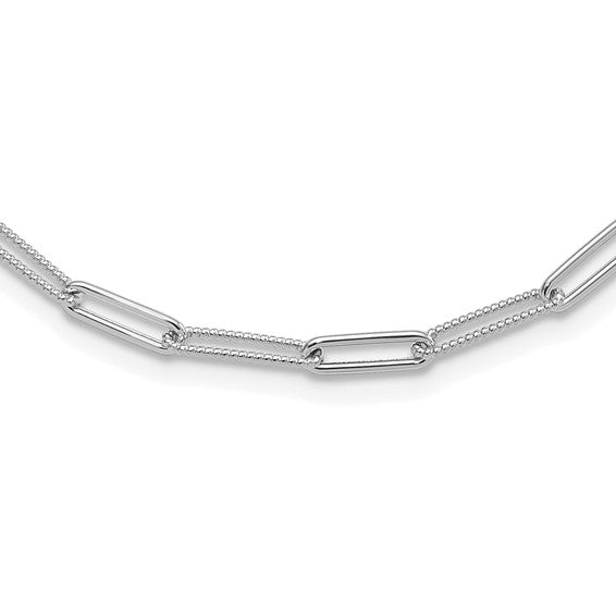 14K White Gold Polished & Textured 3.5mm Paperclip Link 18" Necklace