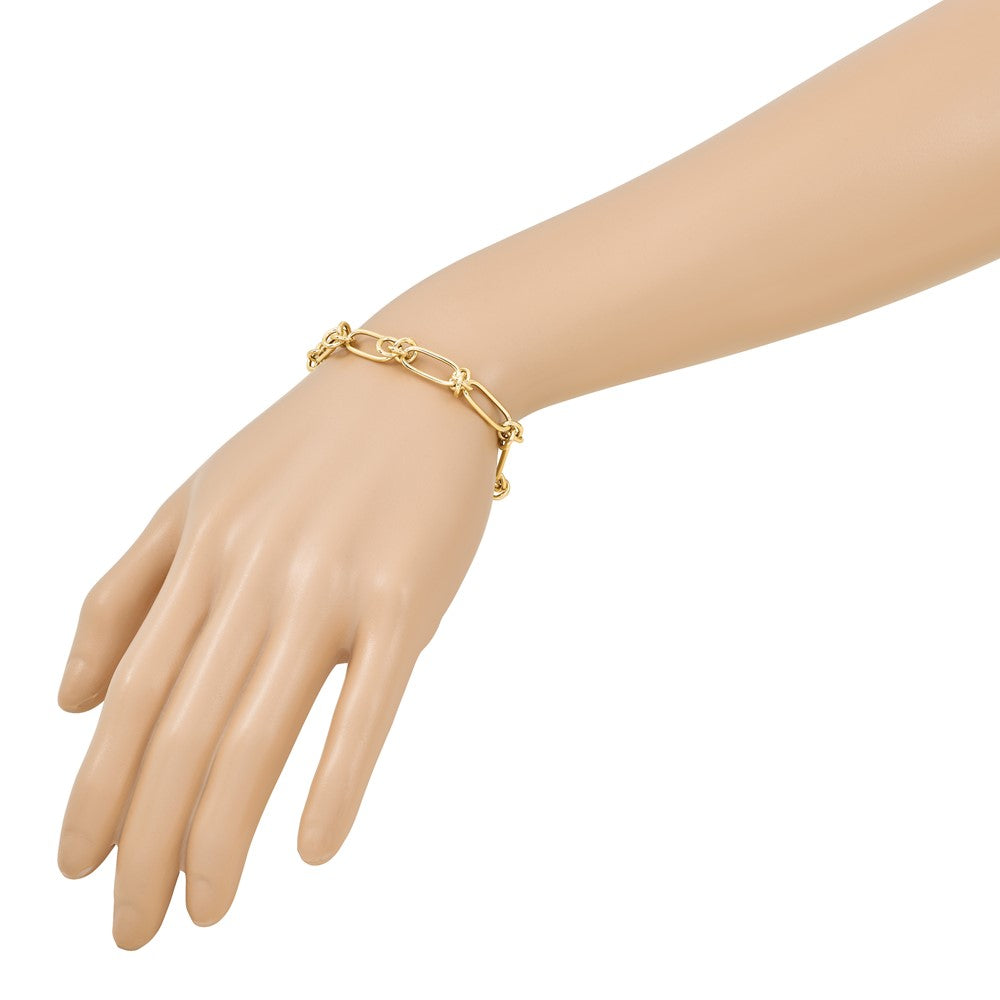 14k Yellow Gold Polished 7mm Love Knot Fancy Paperclip Link 7.5" Bracelet
