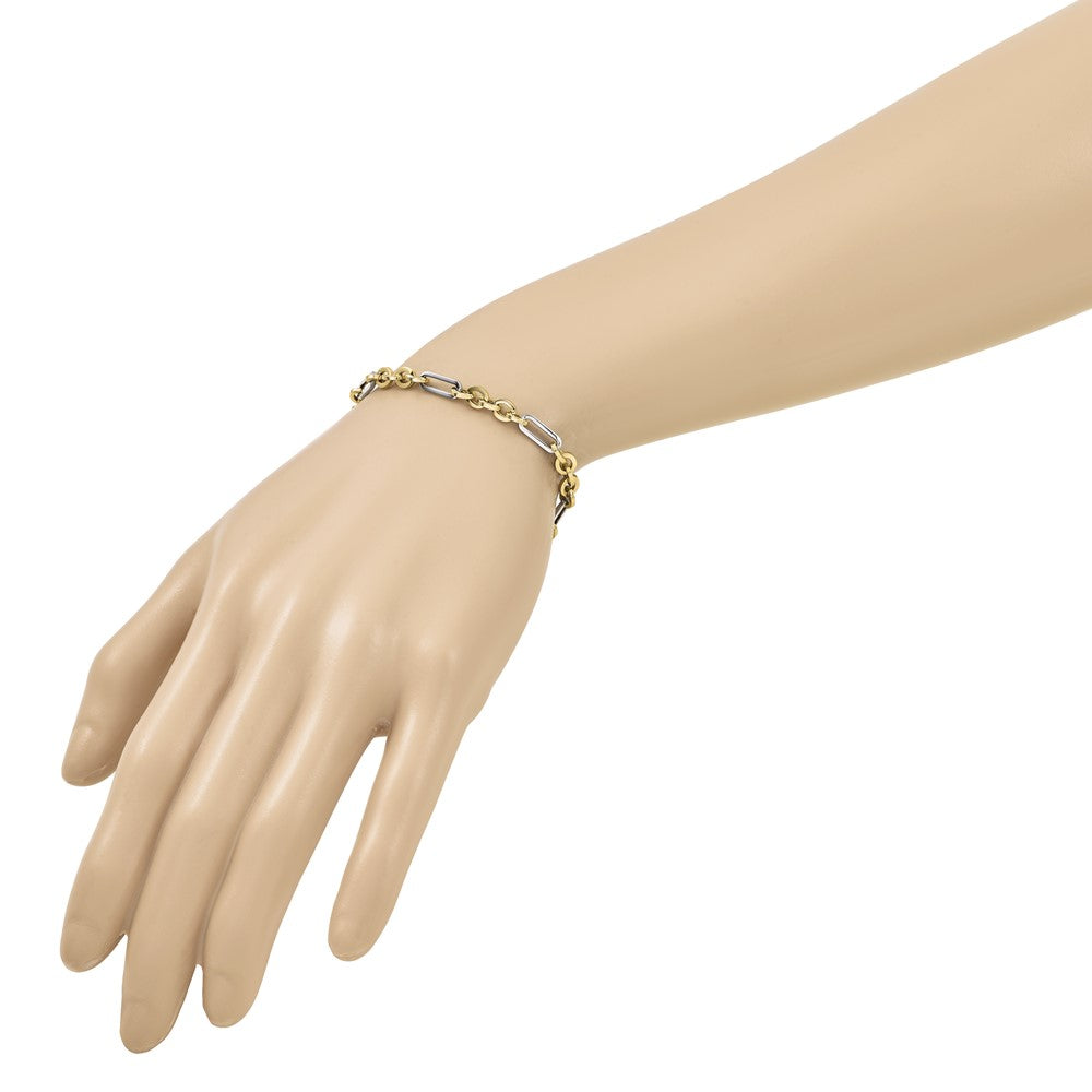 14k Yellow Gold w White RH Polished 5.0mm Cable & Paperclip Link 7.5" Bracelet