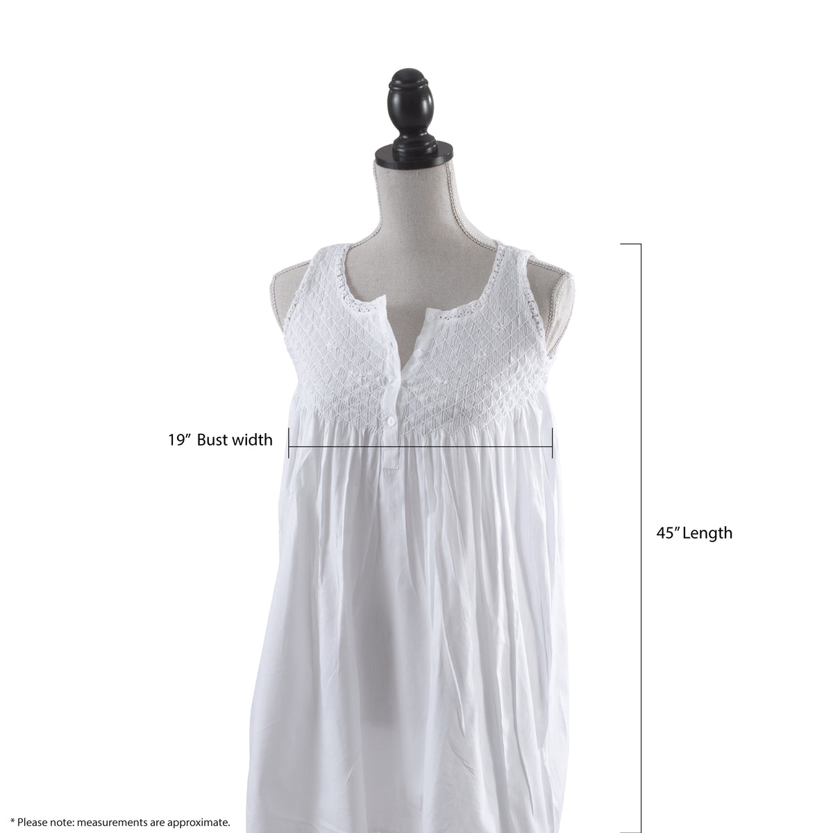 Taleen White 100% Cotton Victorian Buttoned Wide Shoulder Strap Embroidered Nightgown Nightdress