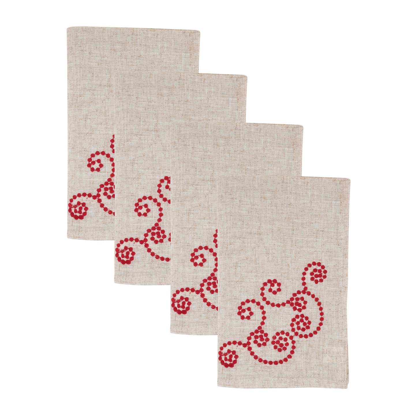 Red Swirl Embroidered Napkins 80% polyester - 20% linen, 20 Inch Square (4 pcs.)