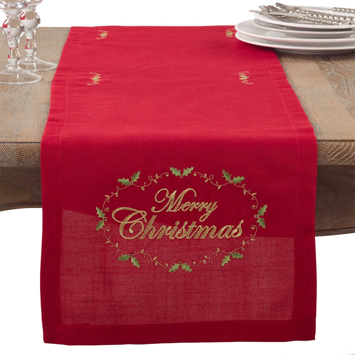 Christmas Red Merry Christmas Table Runner, 100% Polyester