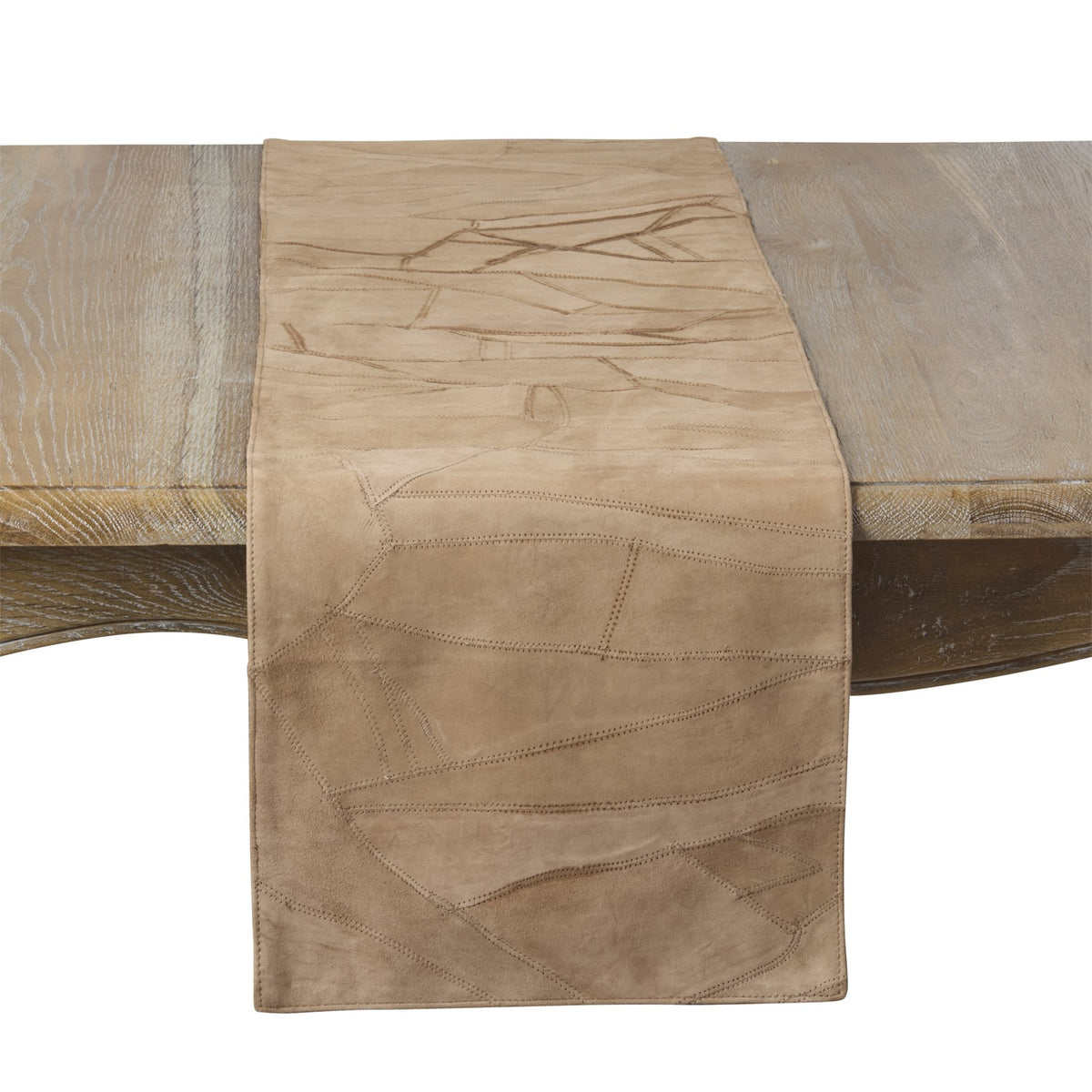 Everyday / All Season Camel Patchwork Leather Table Runner, front: 100% goat suede leather, back: 100% cotton