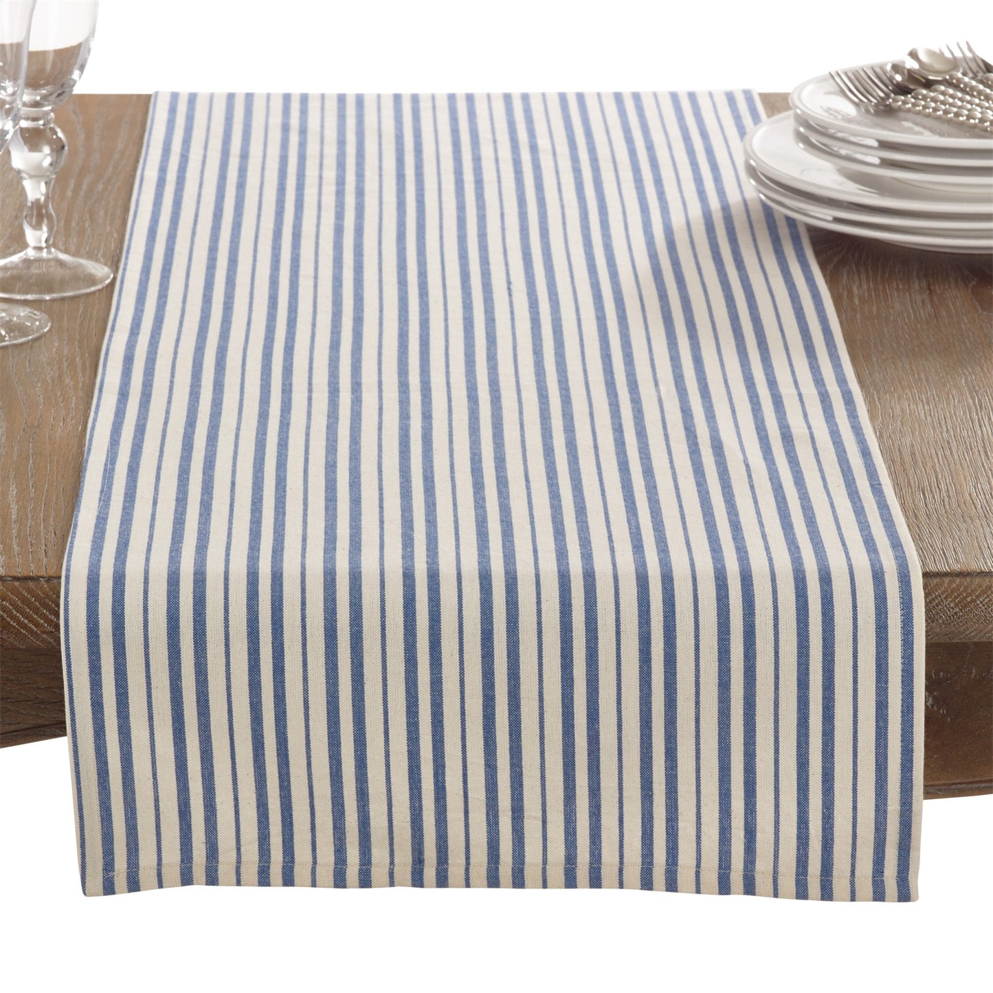 Everyday / All Season French Blue Striped Design Table Runner, 100% cotton