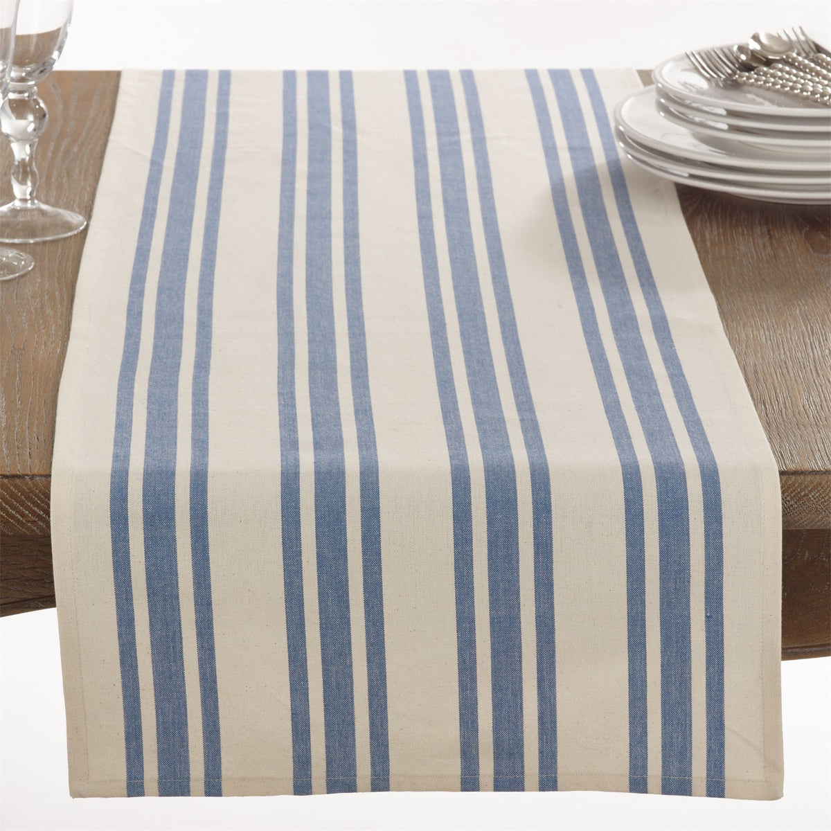Everyday / All Season French Blue Striped Design Table Runner, 100% cotton