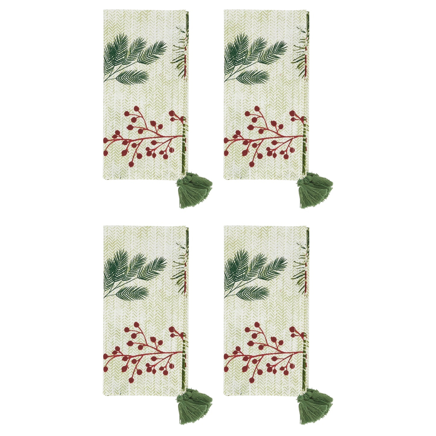 Red/Green Pineneedle + Red Berry Napkins 100% cotton, 18 Inch Square (4 pcs.)