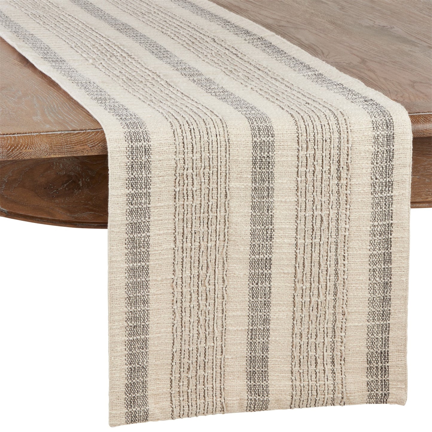 Everyday / All Season Ivory Off-White Striped Woven Table Runner, 100% cotton