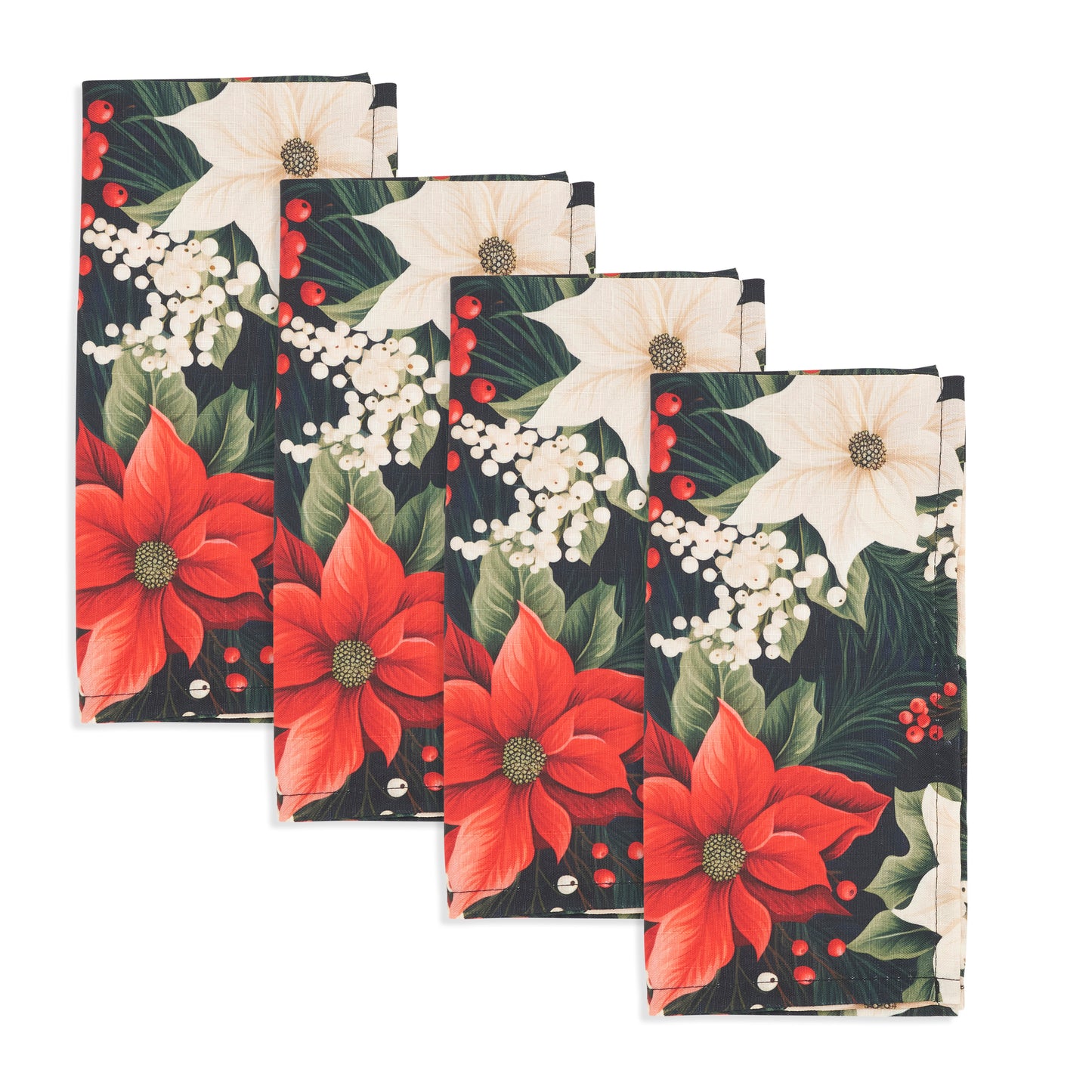 Multi Poinsettia and Berries Napkins 100% polyester, 20 Inch Square (4 pcs.)
