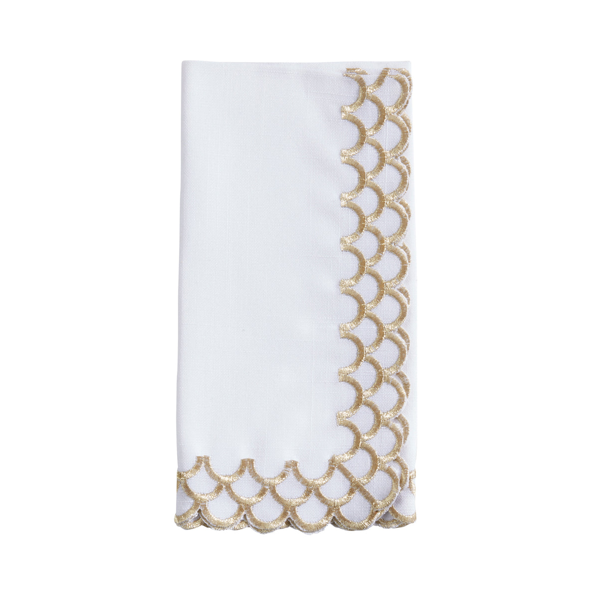Gold Scalloped Border Napkins 100% polyester, 20 Inch Square (4 pcs.)
