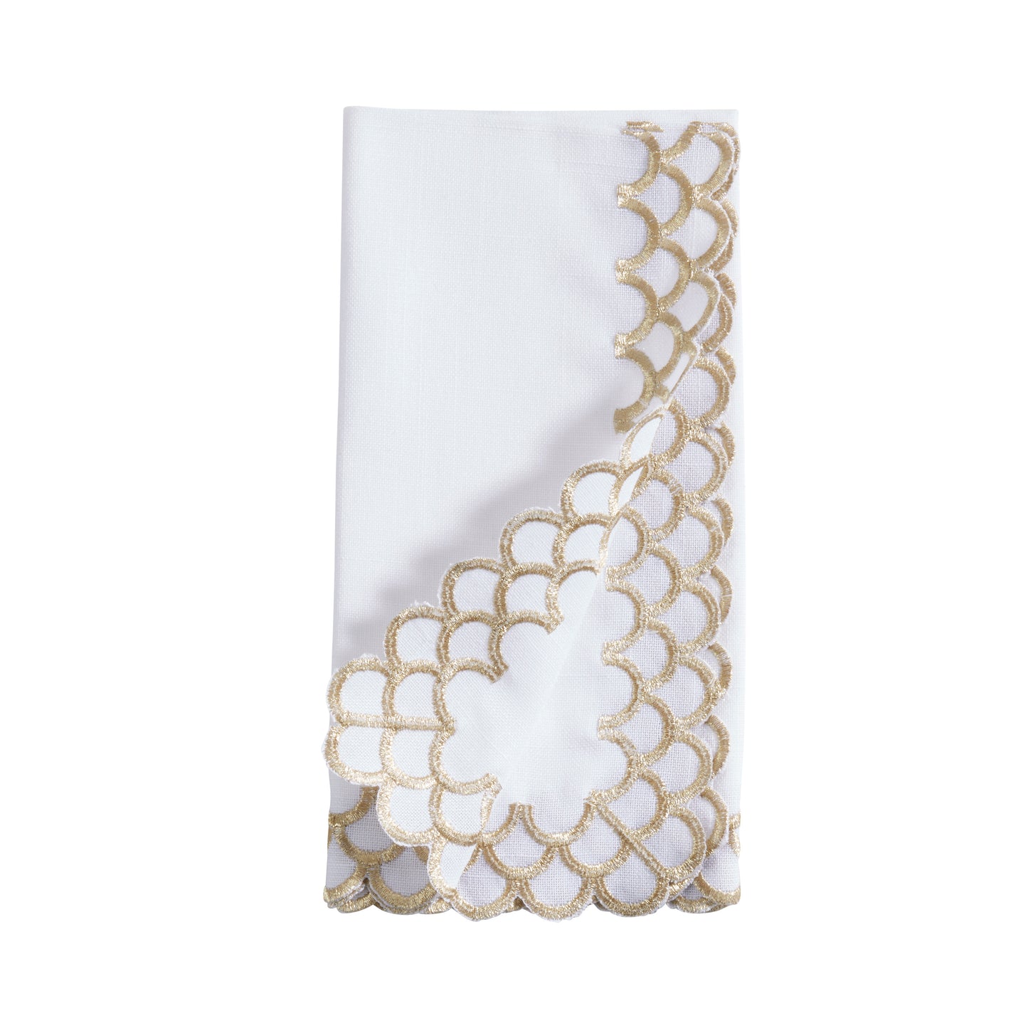 Gold Scalloped Border Napkins 100% polyester, 20 Inch Square (4 pcs.)