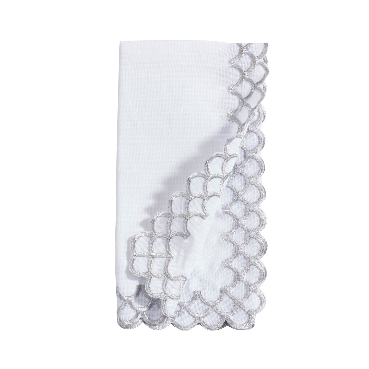 Silver Scalloped Border Napkins 100% polyester, 20 Inch Square (4 pcs.)