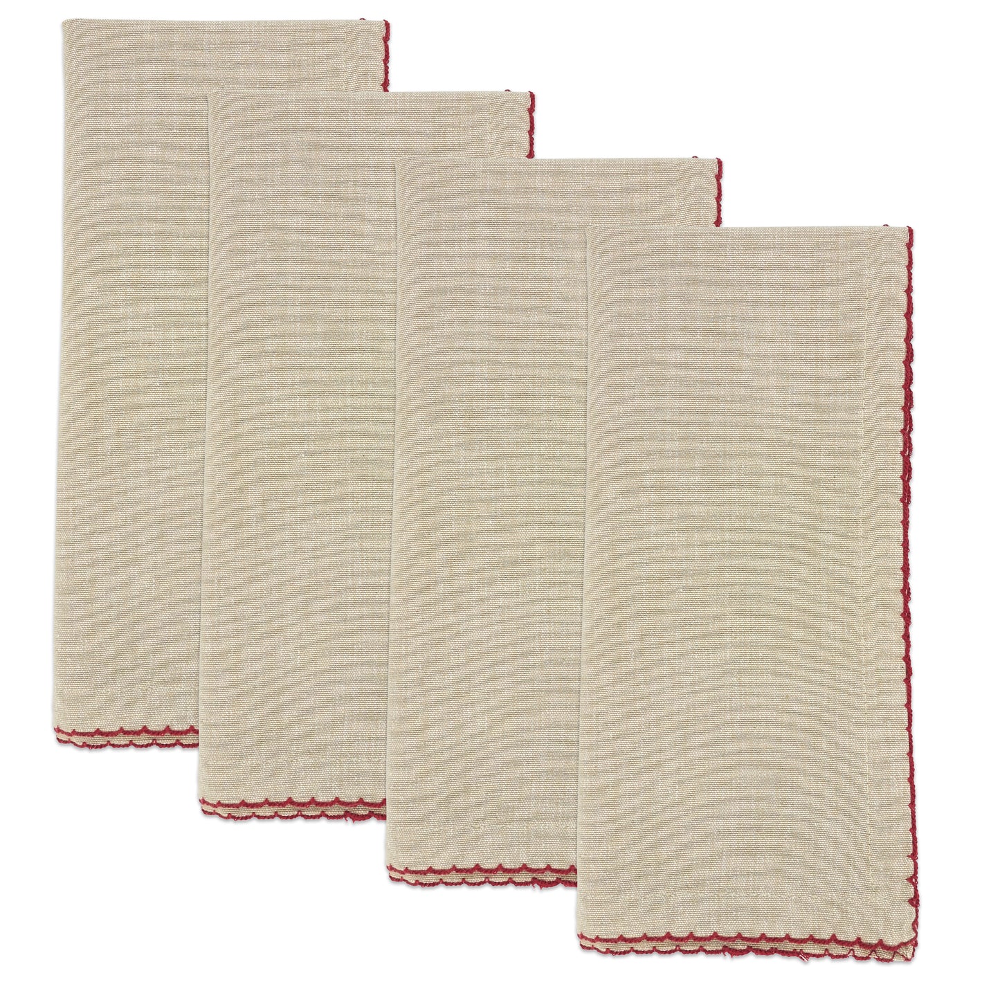 Red Crochet Scalloped Design Napkins 100% cotton, 20 Inch Square (4 pcs.)