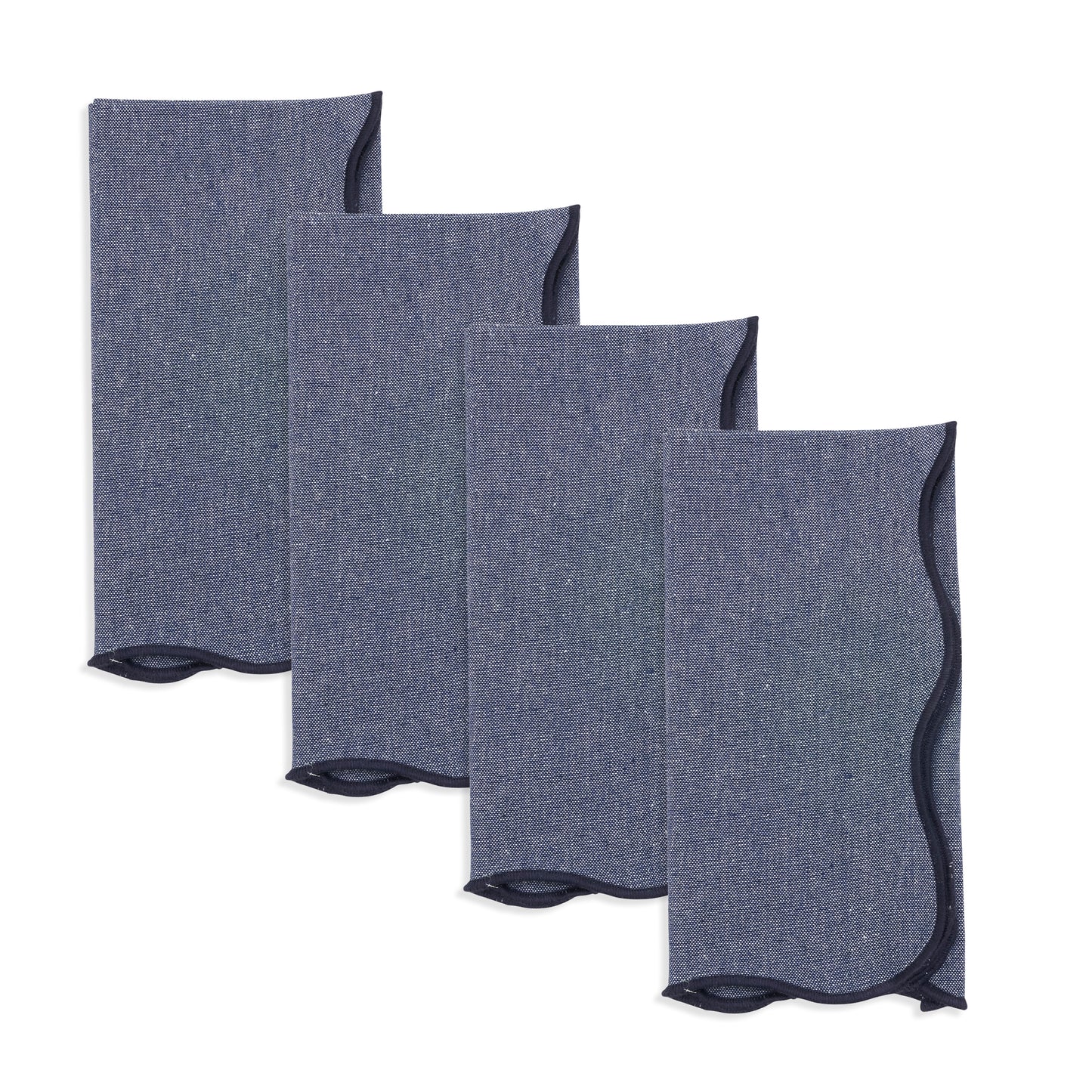 Blue Recycled Scallop Border Napkins recycled cotton + polyester, 20 Inch Square (4 pcs.)