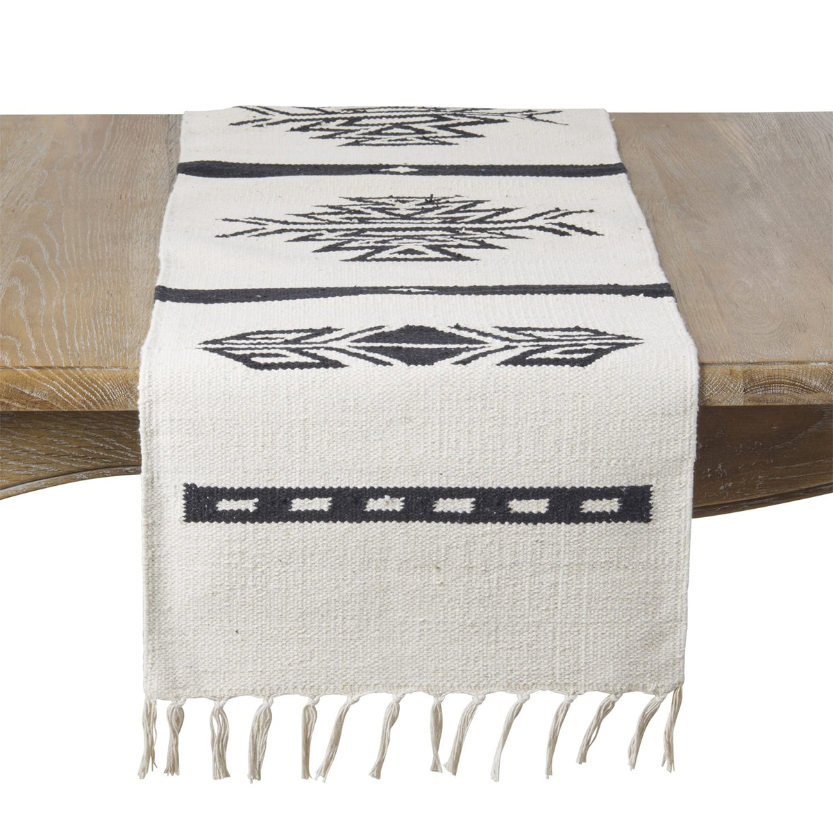 Everyday / All Season Black/Natural Southwestern Table Runner, 80%cotton,7%viscose,4%wool,4%polyester,3%acrylic,2%nylon