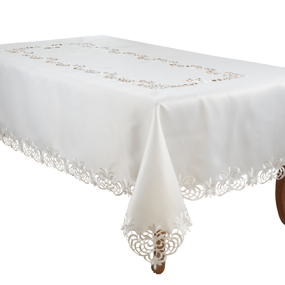 Ivory White Cutwork Design Tablecloth 100% polyester