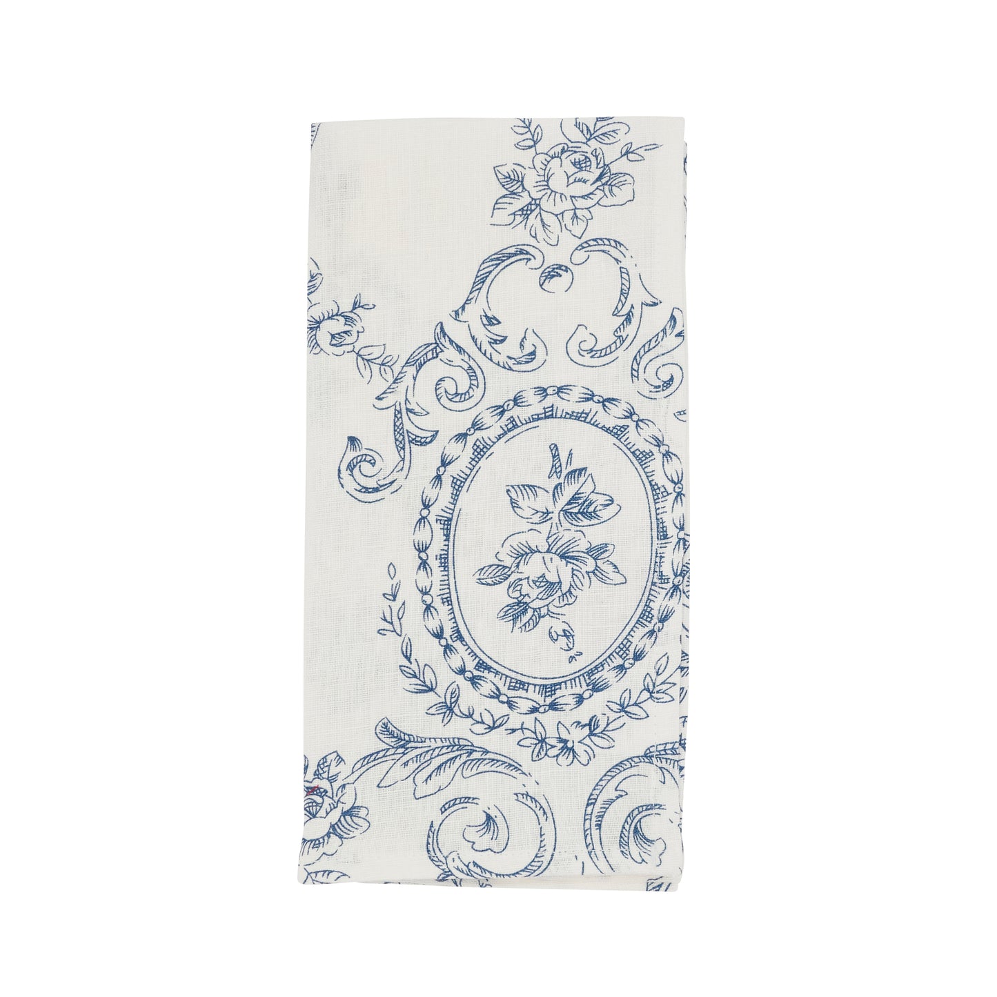 Indigo Blue Toile Floral Napkins 55% linen - 45% cotton, 20 Inch Square (4 pcs.)