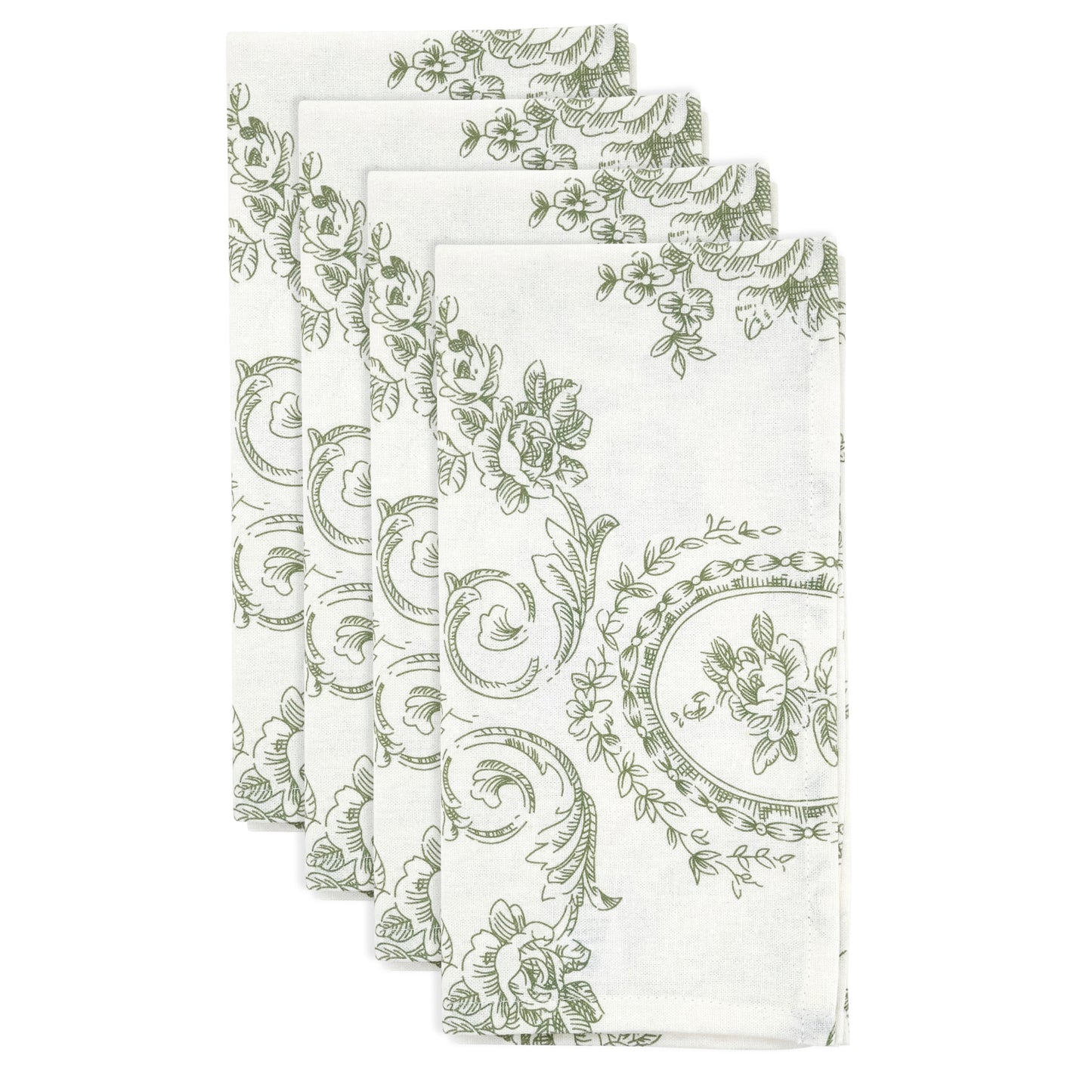 Olive Toile Floral Napkins 55% linen - 45% cotton, 20 Inch Square (4 pcs.)