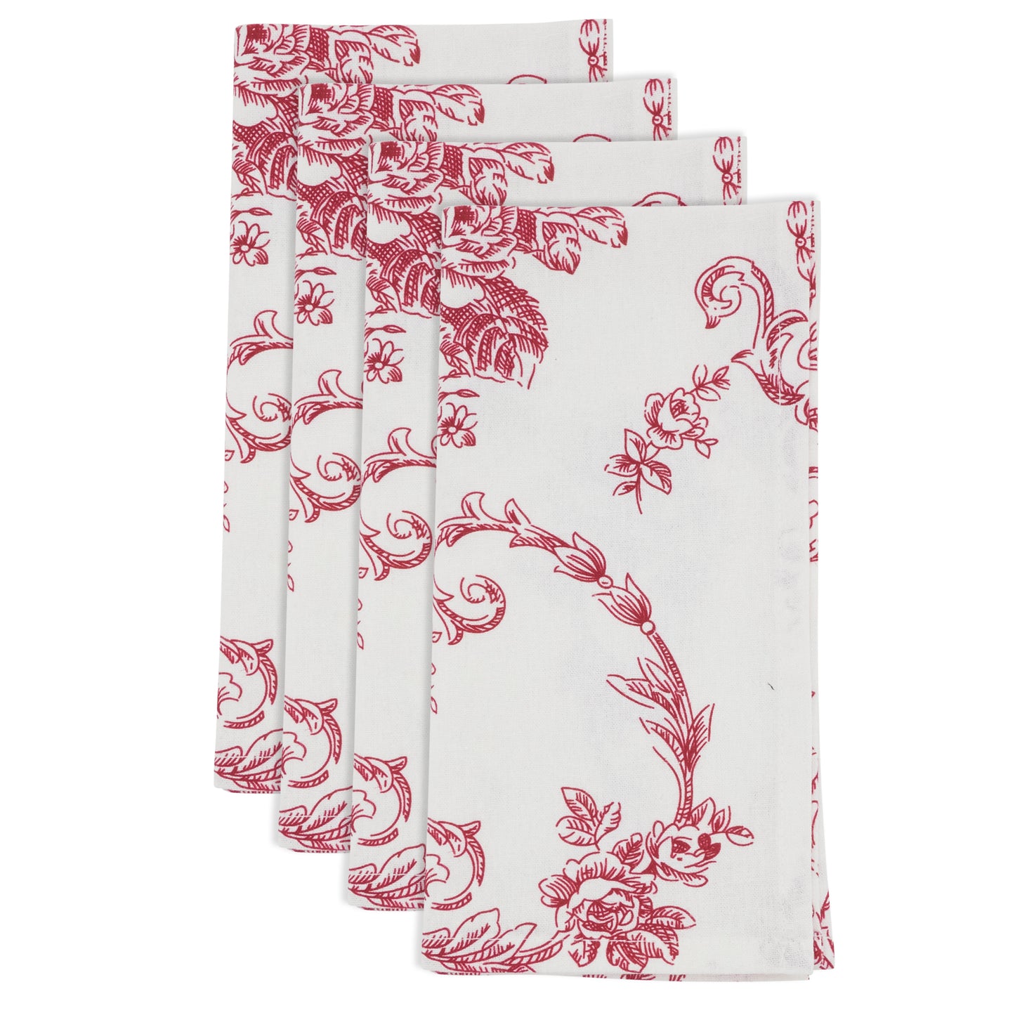 Red Toile Floral Napkins 55% linen - 45% cotton, 20 Inch Square (4 pcs.)