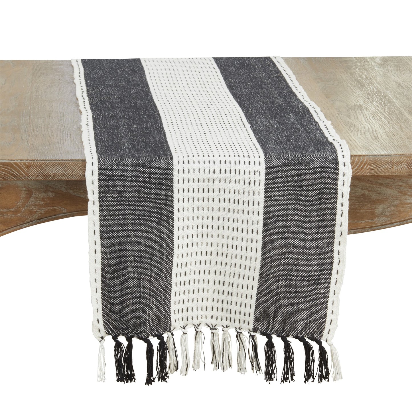 Everyday / All Season Black Stitched Banded Table Runner, 100% cotton